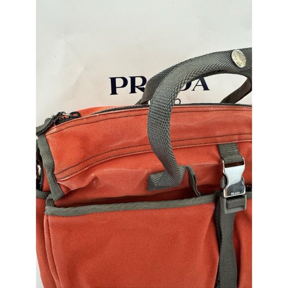 PRADA Vintage Duffle Bag Handbag Orange Nylon Travel Unisex - Picture 5 of 16